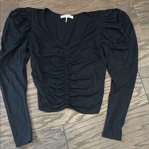 Frame Denim Black Ruched Long Sleeve Top